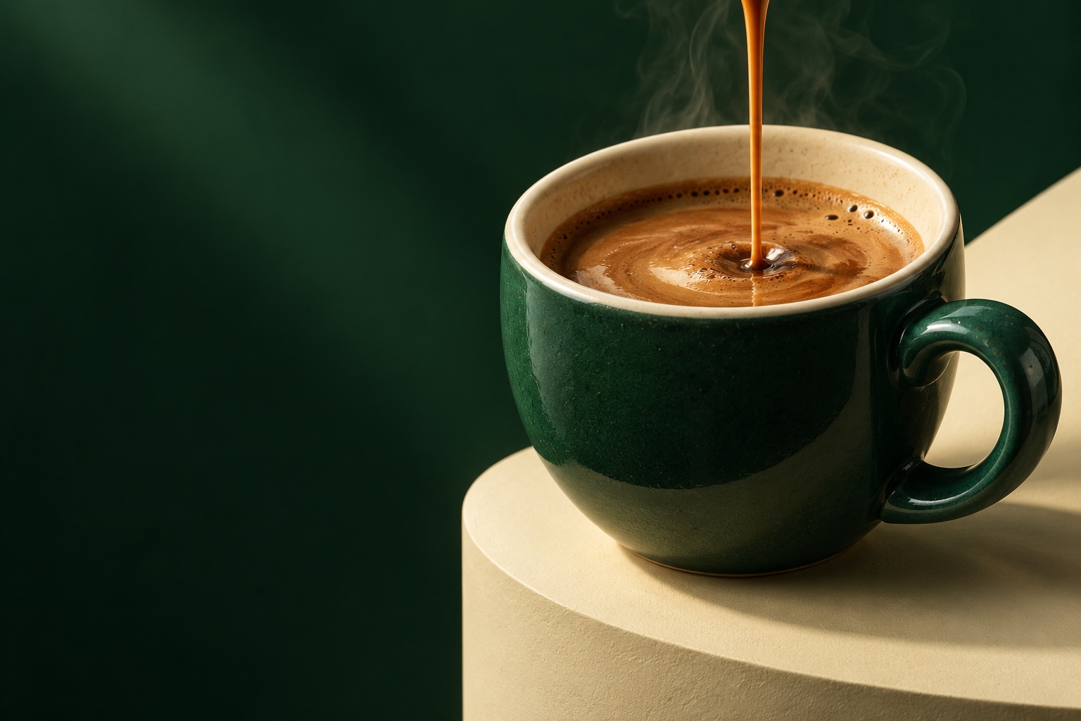 Back to Seed: espresso en una taza verde, con dirección visual en verde y crema